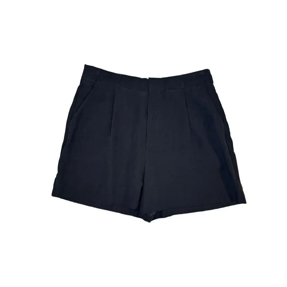 Stradivarius Women’s Size 10 Black Pleated‎ High Waist Shorts EUC